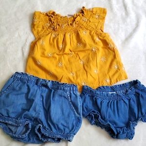 12-18 month Old Navy shirt/bloomers and 12-18 month Baby Gap denim shorts
